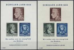 DDR Bl. 12IV , 1955, Block Schiller Mit Abart Vorgezogener Fußstrich Bei J, Beide Wz., 2 Prachtblocks - Andere & Zonder Classificatie