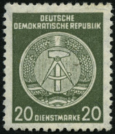 DIENSTMARKEN A D 32IIXI , 1956, 20 Pf. Schwarzgelboliv, Faserpapier, Type II, Wz. 2XI, Falzrest, Pracht - Other & Unclassified