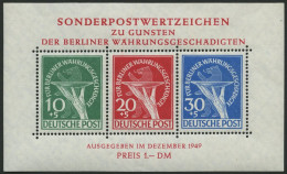 BERLIN Bl. 1I , 1949, Block Währungsgeschädigte Mit Abart Schraffierungsstrich In Der Opferschale, Format (110x67), Mini - Bloques