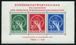 BERLIN Bl. 1II , 1949, Block Währungsgeschädigte, Beide Abarten, Pracht, R!, Mi. 2500.- - Bloques