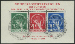 BERLIN Bl. 1II O, 1949, Block Währungsgeschädigte, Beide Abarten, Ersttagssonderstempel, Pracht, Gepr. Schlegel, Mi. (35 - Blocks & Sheetlets