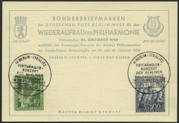 BERLIN 72/3 BRIEF, 1950, Philharmonie Auf Ersttagskarte, Pracht - Other & Unclassified