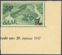 SAARLAND 238I , 1947, 50 Fr. Auf 1 M. Urdruck Mit Druckdatum, Postfrisch, Pracht, Gepr. U.a. Hoffmann BPP - Other & Unclassified