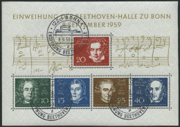 BUNDESREPUBLIK Bl. 2 O, 1959, Block Beethoven, Ersttags-Sonderstempel, Pracht, Mi. (80.-) - Altri & Non Classificati