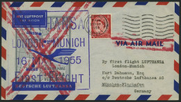 DEUTSCHE LUFTHANSA 29 BRIEF, 16.5.1955, London-München, Ohne Ankunftsstempel, Prachtbrief - Covers & Documents