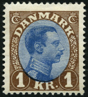 DÄNEMARK 128 , 1922, 1 Kr. Braun/blau, Type I (Facit 161a), Falzreste, Pracht, Facit 600.- Skr. - Usado