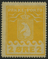 GRÖNLAND - PAKKE-PORTO 5A , 1919, 2 Ø Gelb, (Facit P 5II), Falzrest, Pracht - Paketmarken