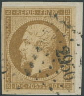 FRANKREICH 8a BrfStk, 1852, 10 C. Gelbbraun, Nummernstempel 2950, Kabinettbriefstück, Gepr. Calves, Mi. (700.-) - Sonstige & Ohne Zuordnung