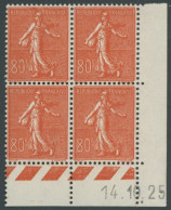 FRANKREICH 166 VB , 1925, 80 C. Rot Im Eckrandviererblock Mit Druckdatum, Postfrisch, Pracht - Sonstige & Ohne Zuordnung