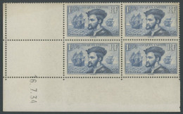 FRANKREICH 292/3 VB , 1934, Jacques Cartier In Linken Unteren Eckrandviererblocks Mit Leerfeldern Und Druckdatum, Postfr - Sonstige & Ohne Zuordnung