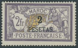 FRANZ.POST IN MAROKKO 17 , 1902, 2 Pta. Auf 2 Fr. Violett/gelb, Falzrest, Pracht, Mi. 140.- - Andere & Zonder Classificatie