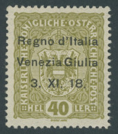 BES.GEB. JULISCH-VENETIEN 10 , 1918, 40 H. Braunoliv, Falzrest, Pracht, Mi. 90.- - Venezia Giulia