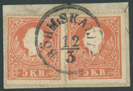 ÖSTERREICH BIS 1867 13I BrfStk, 1858, 5 Kr. Rot, Type I, 2x Auf Briefstück Mit K1 BÖHM:SKANITZ, Feinst - Andere & Zonder Classificatie