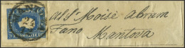 ÖSTERREICH 16a BRIEF, 1858, 1.05 Kr. Hellblau, Allseits Riesenrandiges Kabinettstück Mit Adresszettel Auf Vollständiger  - Gebruikt