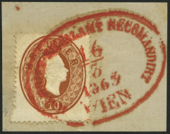 ÖSTERREICH 21 BrfStk, 1863, 10 Kr. Braun, Vollständiger Roter Ovalstempel WIEN K.K. BRIEF-FILIALAMT RECOMMANDIRT 1863, P - Andere & Zonder Classificatie