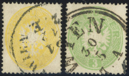 ÖSTERREICH BIS 1867 24 O, 1863, 2 Kr. Gelb Und 3 Kr. Grün, 2 Kabinettwerte, Mi. 240.- - Andere & Zonder Classificatie