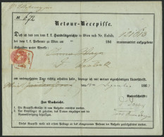 ÖSTERREICH 26 BRIEF, 1863, 5 Kr. Rosa Auf Retour-Recepisse Mit Rotem R5 WIEN RECOMMANDIRT, Pracht - Gebruikt