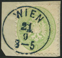 ÖSTERREICH 31 BrfStk, 1863, 3 Kr. Grün, Blauer K1 WIEN, Prachtbriefstück - Andere & Zonder Classificatie