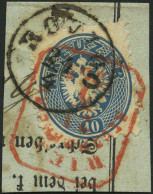 ÖSTERREICH 33a BrfStk, 1865, 10 Kr. Blau, Venetien-K1 ROVIGO Und Roter Recommandirt-R4 Von Wien Auf Prachtbriefstück, Ge - Gebraucht