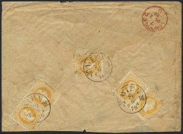 ÖSTERREICH 35II BRIEF, 1879, 2 Kr. Gelb, Feiner Druck, 5x Rückseitig Auf Brief Von WIEN Nach London, 2 Werte Fehlerhaft, - Used Stamps