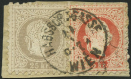 ÖSTERREICH 37II,40IIa BrfStk, 1874, 25 Kr. Lila, Mit Wz. Und 5 Kr. Rot, Feiner Druck, Auf Briefstück Mit K1 HABSBURGGASS - Used Stamps