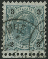 ÖSTERREICH 52 O, 1890, 3 Kr. Dunkelgrünblau/schwarz, Unten Mit Kleinem Anhängenden Bogenrand, Pracht - Gebraucht