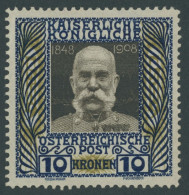 ÖSTERREICH 156 , 1908, 10 Kr. Regierungsjubiläum, Falzrest, Pracht, Mi. 280.- - Other & Unclassified