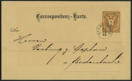 GANZSACHEN P 43 BRIEF, 1885, 2 Kr. Braun, Karte (deutsch) Mit Fingerhut-K1 STEINSCHÖNAU Nach Bodenbach, Pracht - Autres & Non Classés