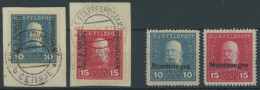 FELDPOST MONTENEGRO 1/2 BrfStk,I,II , 1917/8 10 Und 15 H. Feldpostmarken, Dreizeiliger Und Einzeiliger Aufdruck, 4 Prach - Other & Unclassified