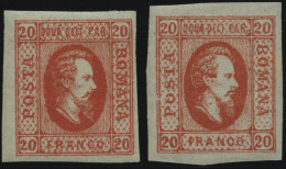 RUMÄNIEN 13x , 1865, 20 Par. Rot, Beide Typen, Falzrest, 2 Prachtwerte - Sonstige & Ohne Zuordnung