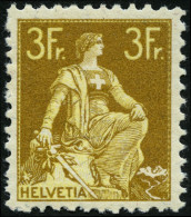 SCHWEIZ BUNDESPOST 110 , 1908, 3 Fr. Schwärzlichgraugelb/mattgelb, Rauhe Zähnung, Falzreste, Pracht, Mi. 320.- - Ongebruikt