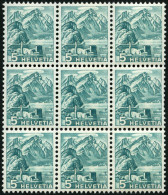 SCHWEIZ BUNDESPOST 298zDPIII , 1936, 5 C. Bläulichgrün, Geriffelter Gummi, Doppelprägung Im Gesamten Markenbild, Im Neun - Usados