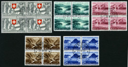 SCHWEIZ BUNDESPOST 570-74 VB O, 1952, Pro Patria In Viererblocks Mit Zentrischen Ersttagsstempeln, Prachtsatz - Used Stamps