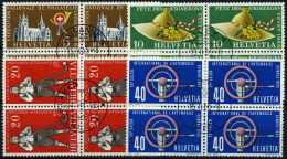 SCHWEIZ BUNDESPOST 607-10 VB O, 1955, Jahresereignisse In Viererblocks Mit Zentrischen Ersttagsstempeln, Prachtsatz - Oblitérés