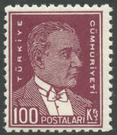 TÜRKEI 961 , 1931, 100 K. Lilabraun, Gezähnt L 111/2, Falzrest, Postfrisch, Pracht - Other & Unclassified