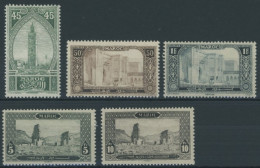 MAROKKO 32-34,36/7 , 1917, 45 C. - 1 Fr., 5 Und 10 Fr. Baudenkmäler, StTdr., Falzrest, 5 Prachtwerte, Mi. 132.50 - Maroc (1956-...)