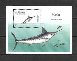 St Vincent Gr 1996 Marine Life - Fishes - Blue Marlin MS MNH - Poissons