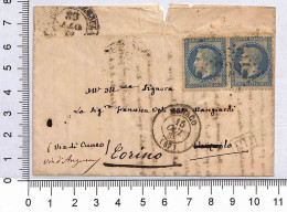 P0899 - MONACO - Postal History - France #29B Pair On Letter To Italy 1868 - Covers & Documents