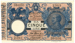 5 LIRE BIGLIETTO DI STATO VITTORIO EMANUELE III FLOREALE 05/11/1914 SUP - Andere