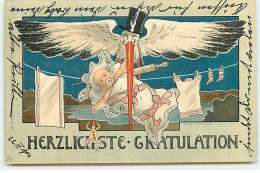 N°22082 - William Muller - Herzlichste Gratulation - Cigogne Portant Un Bébé - Baby's
