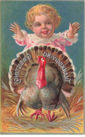 N°24274 - Carte Gaufrée - Thanksgiving Greetings - Bébé Avec Une Dinde - Thanksgiving