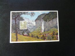 Carte Maximum Card Pro Patria Chute D'eau Cascade Waterfall Lautenbrunnen Suisse Switzerland 1954 - Cartes-Maximum (CM)