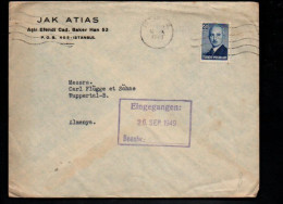 TURQUIE SEUL SUR LETTRE A EN TETE POUR L'ALLEMAGNE 1949 - Covers & Documents