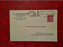 Lettre 1939 ETS F. GRIMMEISSEN FLAMME STRASBOURG GARE FOIRE EUROPENNE POUR CHAMOUILLEY MERCURE 70 C - Otros & Sin Clasificación