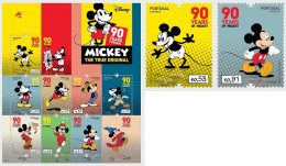 Portugal 2018 Mickey Mouse 90 Years Set And Sheetlet / Block MNH - Unused Stamps