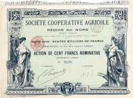 - Titre De 1895- Sté Coopérative Agricole De La Région Du Nord - Déco - Imprimerie Richard - - Agriculture