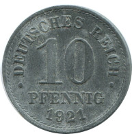 10 PFENNIG 1921 DEUTSCHLAND Münze GERMANY #AD510.9.D.A - 10 Rentenpfennig & 10 Reichspfennig