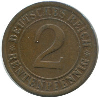 2 RENTENPFENNIG 1924 E DEUTSCHLAND Münze GERMANY #AE274.D.A - 2 Rentenpfennig & 2 Reichspfennig