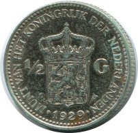 1/2 GULDEN 1929 NETHERLANDS SILVER Coin #AR937.U.A - 1/2 Gulden