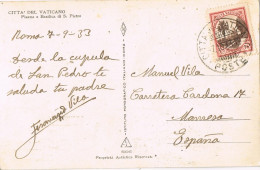 55668. Postal CIUDAD Del VATICANO 1933. Vista De Plaza Basilica De San Pedro - Brieven En Documenten